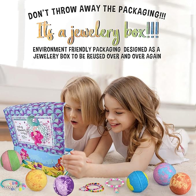 Bath Bombs for Kids with Surprise Inside, Mermaid Bath Bombs for Girls with Jewelry & Jewelry Box for Kids Organic, Skin Moisturizing, Natural Bubble, Stocking Stuffers Christmas Gifts for Boy, Girls - Bloomnest