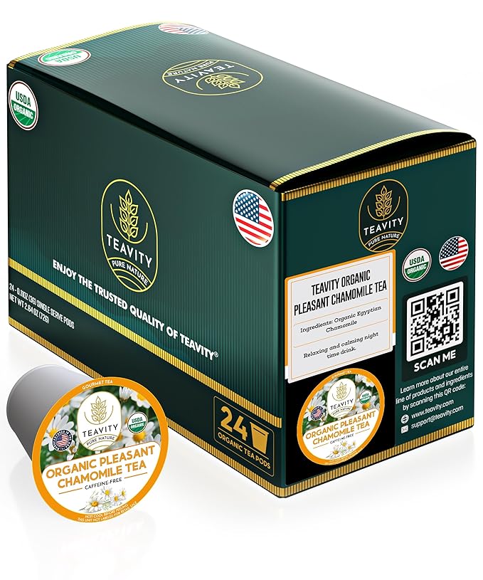 Organic Chamomile Tea Pods for Keurig - Decaf Tea Pods - Pleasant Chamomile by Teavity (24 Tea Pods) - Bloomnest