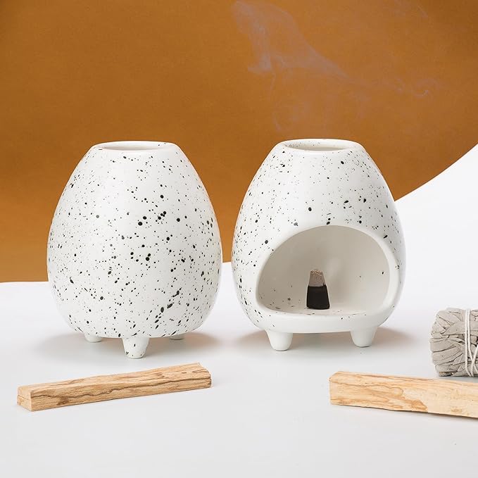 Palo Santo Holder Burner, Handcrafted Ceramic Incense Holder Burner and Ash Catcher for Palo Santo Sticks or sage Bundles, Smudge Bowl, Meditation Home Decor (Speckled White) - Bloomnest