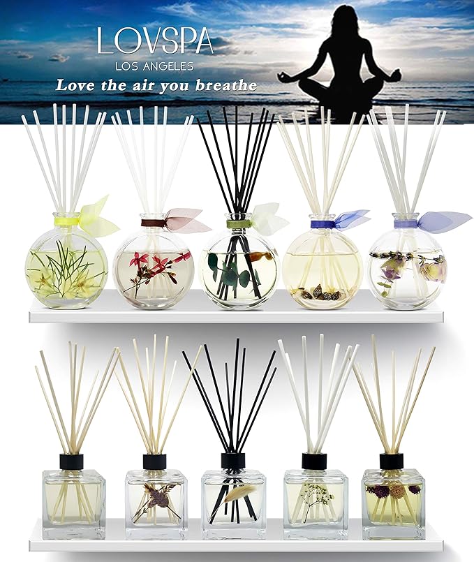 LOVSPA Reed Diffuser Set, Lavender & Black Amber Scented Oil Diffuser with Sticks, Home Fragrance Accessories for Bathroom Shelf Decor, Aroma Diffusers for Home or Office Desk, USA Made