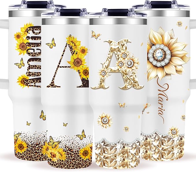 Personalized Sunflower Birthday Gifts for Women, Monogrammed 40oz Customized Tumblers Gifts with Initial Name for Grandma Mom Aunt Sister on Mothers Day, Custom Name Cups Gift for Her Female - Bloomnest