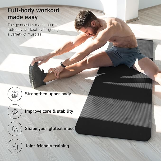 Yoga Mat Premium Non Slip Thick – Extra Comfortable Exercise Mat for Home Workouts, Pilates, Stretching & Gym – Cushioned NBR Foam, Gym Mat with Strap, for Women & Men - Bloomnest