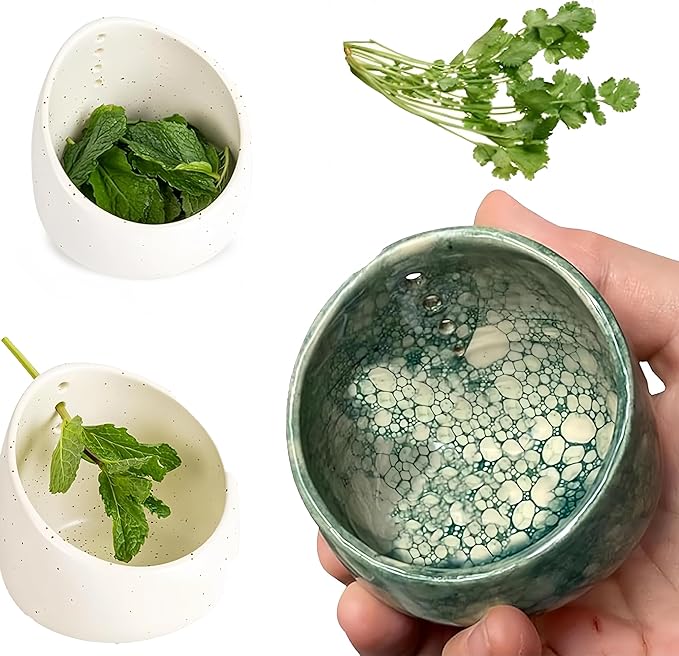 Premium Herb Stripper Bowl,2025 New Pottery Herb Stripper Bowl With Various Hole Sizes,Efficient Herb Peeling Cup For Salads Cooking,Pottery Kitchen Tool For Meal Prep (Green) - Bloomnest