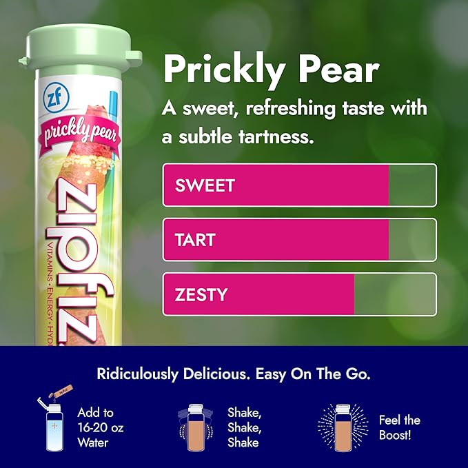 Zipfizz Daily Energy Drink Powder, Prickly Pear, 20 Pack | 3-in-1 Sustained Energy, Rapid Hydration, and Essential Vitamins | Sugar-Free | Electrolyte Powder | Contains Vitamin B-12 & Antioxidants - Bloomnest