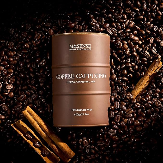 M&SENSE Coffee Cappucina Large Scented Candles, Soy Natural Wax Candle 21.2oz 120 Hours Long Lasting Burning, Strong Coffee Aroma Candle Unique Housewarming Appreciation Gifts - Bloomnest