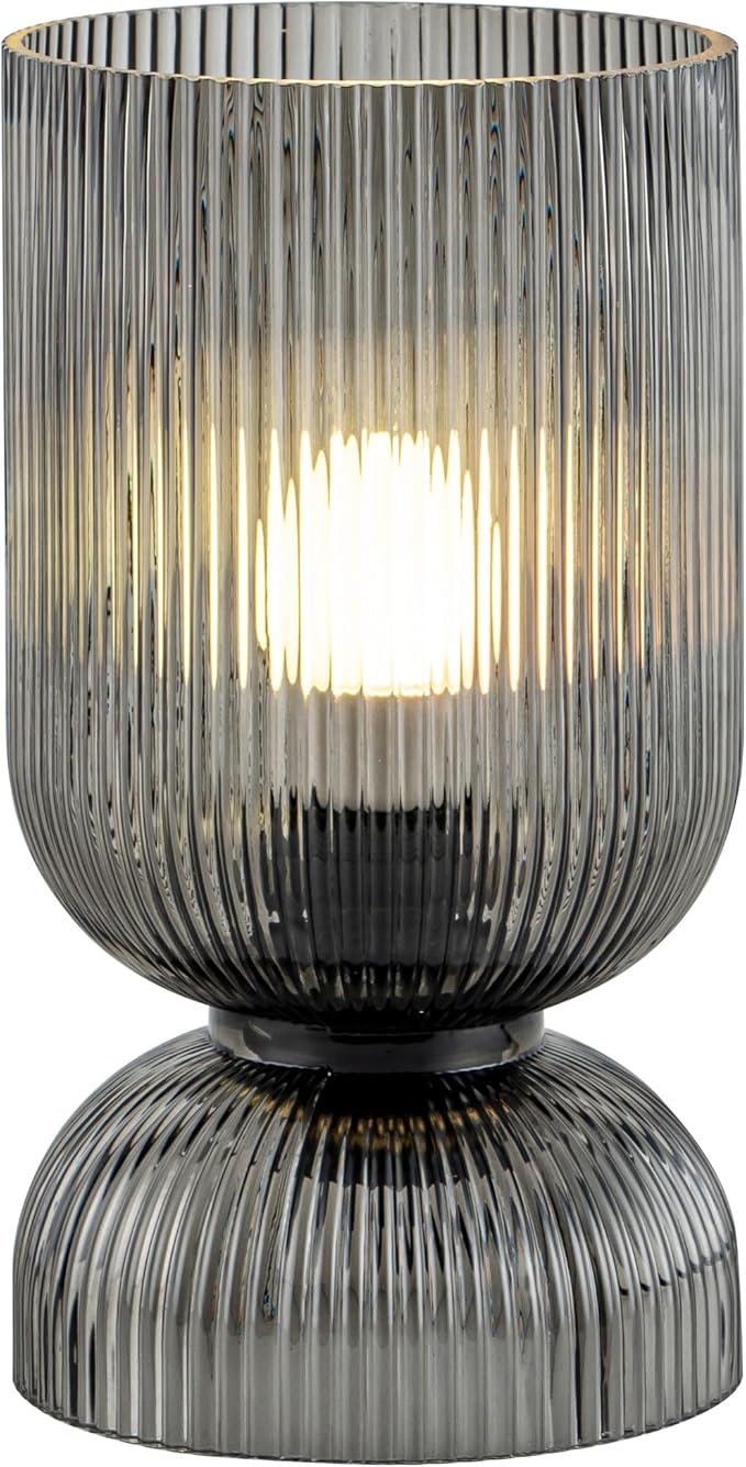 Modern RGB Glass Table Lamp with Remote，Color Changing Bedside Lamp with Ribbed Glass Shade, 16 Colors, On/Off Cord Switch, Nightstand Lamp for Bedroom, Living Room, Office, Bulb Included - Bloomnest