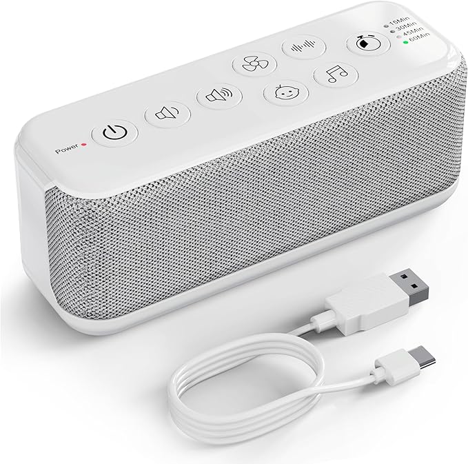 Raynic White Noise Machine, 42 Soothing Sounds Noise Machine, Rechargeable Battery Sound Machine with 8 Volumes, 5 Timers, Type-C Port, Headphone Jack for Baby, Adult, Home, Travel, Office - Bloomnest
