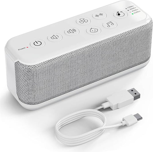 Raynic White Noise Machine, 42 Soothing Sounds Noise Machine, Rechargeable Battery Sound Machine with 8 Volumes, 5 Timers, Type-C Port, Headphone Jack for Baby, Adult, Home, Travel, Office - Bloomnest