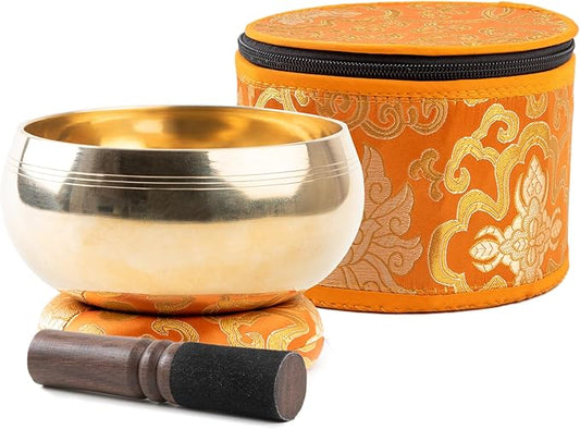 Tibetan Singing Bowl Set - 5" Plain Sound Bowl with Gift Box - Easy To Play for Beginners - Authentic Handcrafted Mindfulness Meditation Chakra Healing Holistic Sound 7 by Himalayan Bazaar - Bloomnest