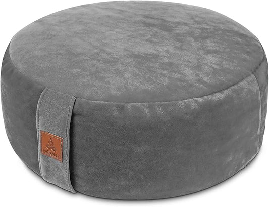 Round Velvet Meditation Pillow D=13"/16" H=5.5" Yoga Bolster Floor Pouf Zafu Buckwheat Meditation Cushion for Sitting on Floor,Removable Organic Cotton Cover Kneeling Pillow - Bloomnest