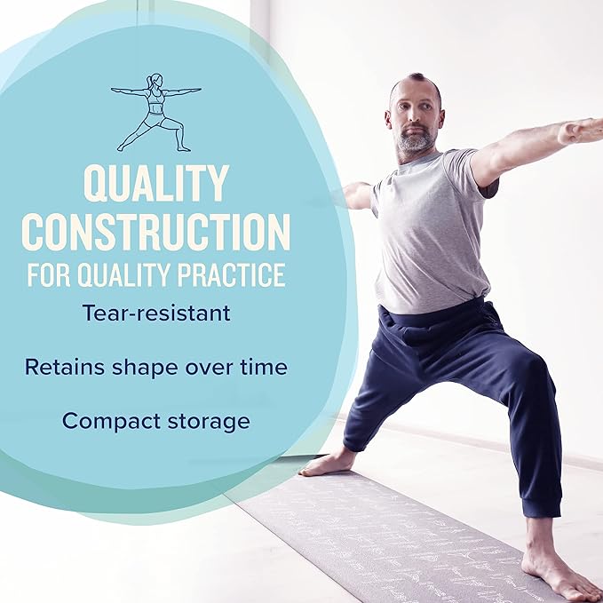 NewMe Fitness Yoga Mat for Women and Men - Large, 5mm Thick, 68 Inch Long, Non Slip Exercise Mats w/ 70 Printed Yoga Poses for Pilates, Workout and Stretching - Home and Gym Essentials