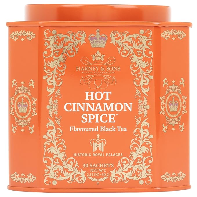 Harney & Sons Hot Cinnamon Spice Tea Tin - Black Tea with Orange & Sweet Clove - 2.67 Ounces, 30 Sachets - Bloomnest
