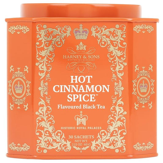 Harney & Sons Hot Cinnamon Spice Tea Tin - Black Tea with Orange & Sweet Clove - 2.67 Ounces, 30 Sachets - Bloomnest