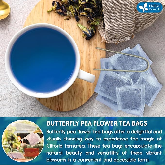 FRESHDRINKUS Premium 55 Butterfly Pea Flowers Tea Bags,100% Pure, Organic, Non GMO, Made With Organic Bags, Sugar/ Caffeine/ Gluten Free, Wildcrafted, Vegan, Handmade Product - Bloomnest