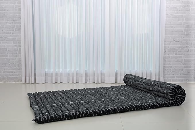 Leewadee - Kapok Roll Mat – Handcrafted Folding Sleep & Relaxation Mattress from Thailand, Ideal as Guest Bed, Camping Mat, Yoga Mat or Traditional Futon, 75 x 39 inches, Black - Bloomnest