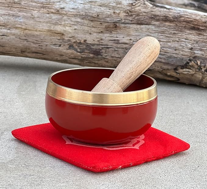DharmaObjects Tibetan Root Chakra Premium Palm Size Singing Bowl Gift Box Set - Bloomnest