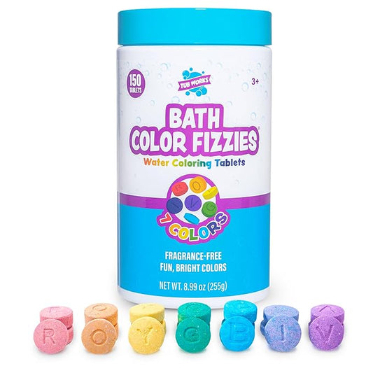 Tub Works Bath Color Tablets for Kids, 150 Count | Nontoxic & Fragrance-Free | Fizzy & Vivid Bath Color Tablets Create Fun Bath Colors | 7 Colored Water Tablets for Variety | BathBombs for Kids Bath - Bloomnest