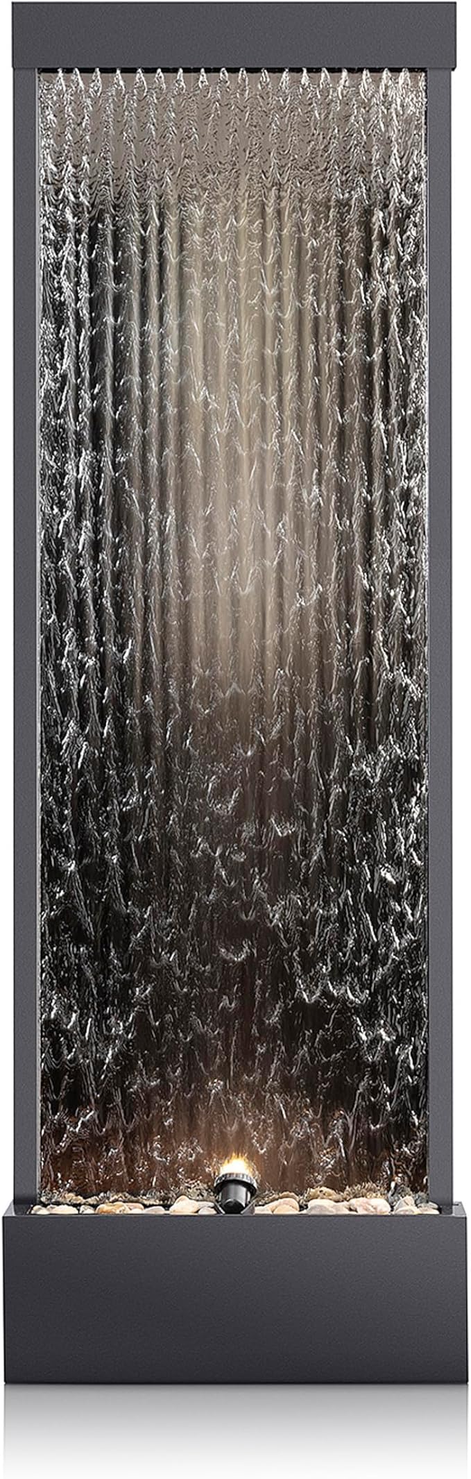 Alpine Corporation Mirror Waterfall Fountain with Stones and Lights - Zen Indoor/Outdoor Decor for Office, Living Room, Patio, Entryway - 72 Inches - Bloomnest