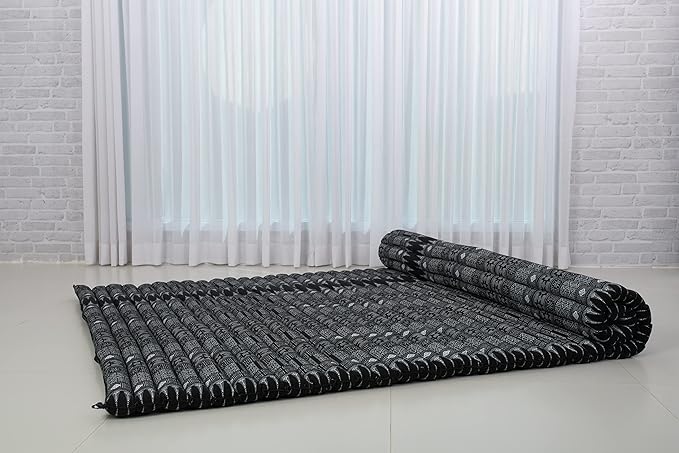 Leewadee - Foldable Floor Mattress - Japanese Roll Up Futon -Trifold Tatami Mat- Guest Floor Bed - Camping Mattress - Thai Massage Mat, Kapok Filled, 75 x 57 inches, Black - Bloomnest