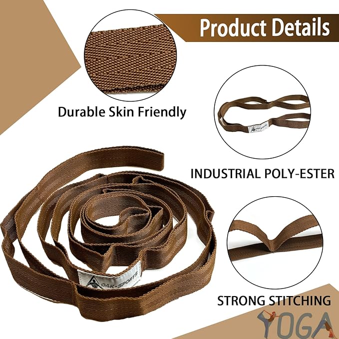 Stretching Strap Yoga Strap with Loops, Stretch Straps for Physical Therapy, Non-Elastic Exercise Strap for Pilates, Dance and Gymnastics with Workout Guide - Bloomnest