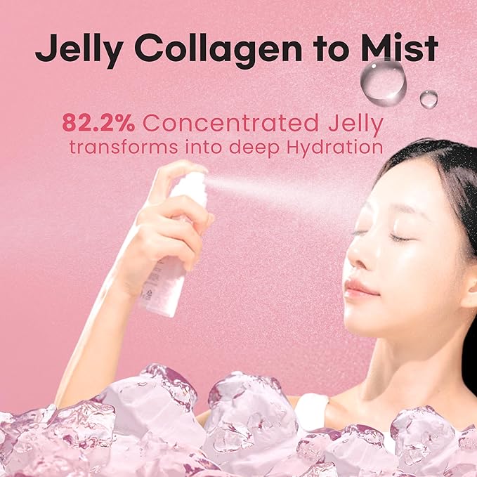 Intensive Soothing Collagen Jelly Mist, Deep Hydrating Pink facial mist, Elasticity Moisturizer, Dewy Glow Spray, Hyaluronic Acid, Lightweight Gentle for All Skin, Korean skin care 3.38 fl oz - Bloomnest