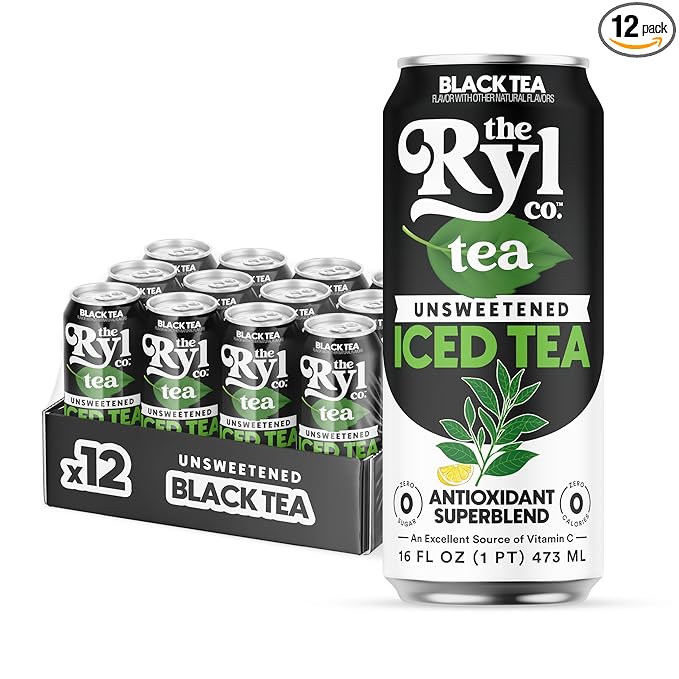 Ryl Iced Tea, Unsweetened Black Tea, Antioxidant Superblend, Zero Sugar, Zero Carb, Zero Calorie Iced Tea, 16.0 Fl Oz (12-Pack) - Bloomnest
