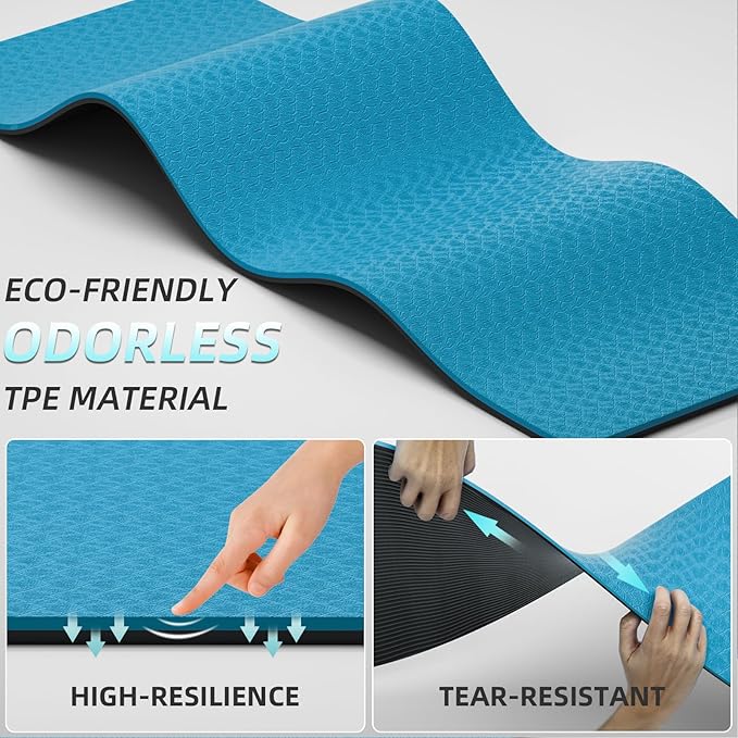Extra Long & Wide Yoga Mat for Tall Men & Women,76''x32.6''x7mm - High Density TPE Non-Slip Both Sides, Lightweight 1.1kg with Superior Cushioning for gymnastics, Pilates, Home, Workout - Bloomnest