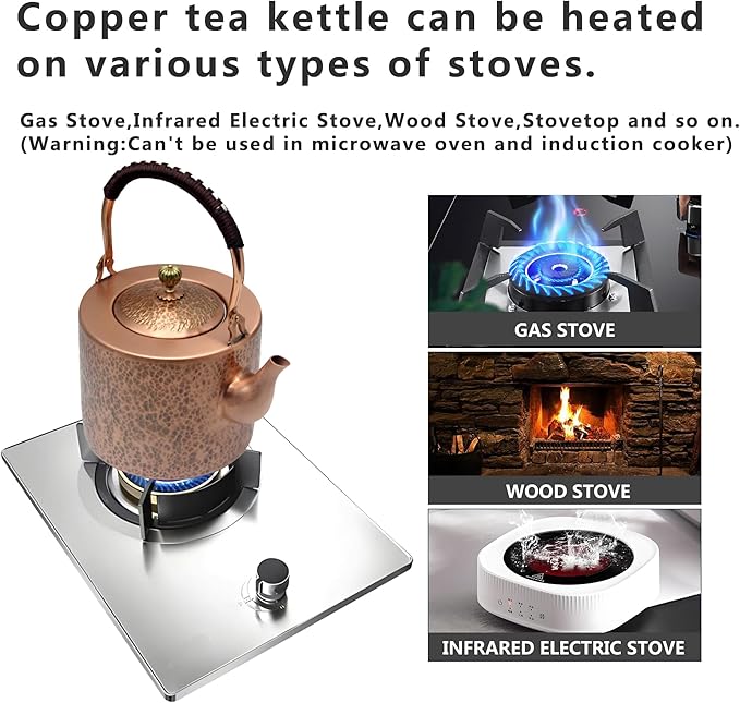 67.6oz Copper Teapot, Tea Kettle For Stovetop Safe, Classic Non-Coating Pure Copper Tea Set with Stainless Steel Tea Ball For Loose Leaf, Large and Solid Tea Pot For 4-6 Cups (2000ml) - Bloomnest