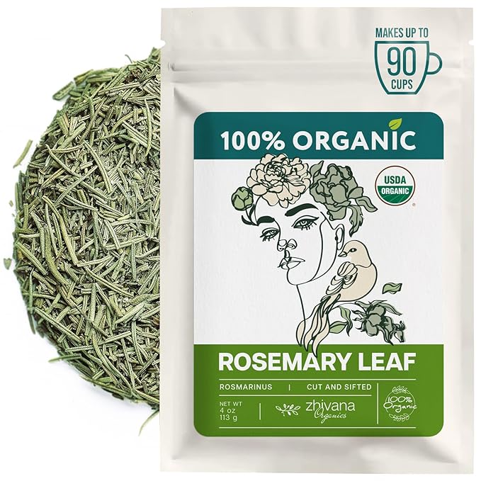 Organic Rosemary Leaf (4 oz.) (Rosmarinus officinalis) – Loose Dried Leaves – Edible Grade for Tea, Seasoning & Herbal Use - Bloomnest