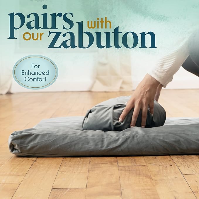 Florensi Meditation Cushion - Comfortable Floor Pillow - Traditional Crescent Meditation Pillow with Beautiful Velvet Cover - Large Floor Cushion Seating for Adults - Premium Yoga Buckwheat Bolster