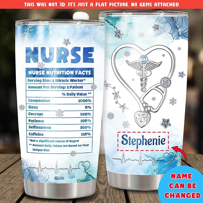 WAZONE Personalized Nutrition Facts Nurse Stainless Steel Tumbler 20 30oz Heartbeat Stethoscope Jewelry Insulated Travel Mug Medical Healthcare Graduation Gift For Nursing Women - Bloomnest