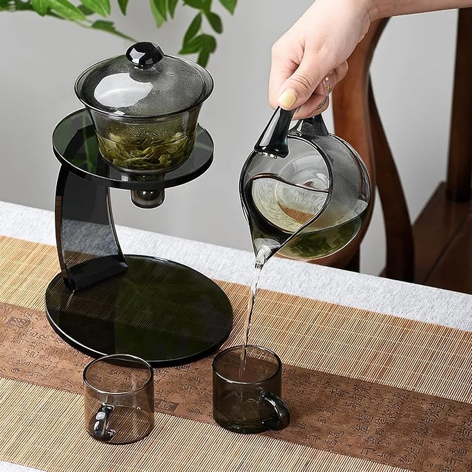 Semi Automatic Tea Set, Lazy Kungfu Tea Set, Lazy Kung Fu Drip Teapot, Magnetic Tea Pot With Magnetic Ball, Heat Resistant Gongfu Glass Teapot Set (Jl-Glass2Ellipse-black) - Bloomnest