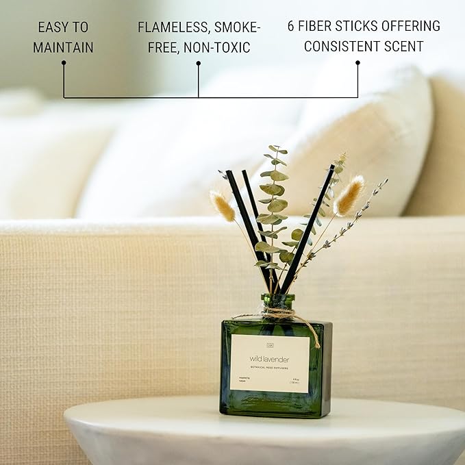 Craft & Kin Reed Diffuser with Dried Flowers | 5 oz White Lavender Scented Winter Reed Diffusers for Home, Bathroom | Scent Sticks | Elegant Fragrance Home Decor for Men & Women CraftKin