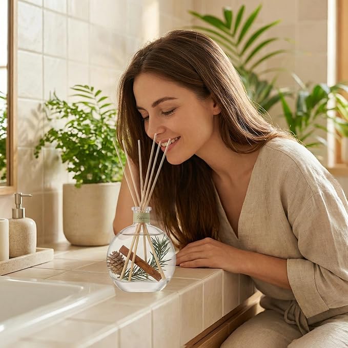Cedar Wood & White Musk Essential Oil Reed Diffuser for Home&Office, Luxury Hotel Collection Diffuser Oil Inspired by Ritz Carlton, Bathroom,Bedroom&Living Room Shelf Decor,Non-Toxic & Gift Ready - Bloomnest