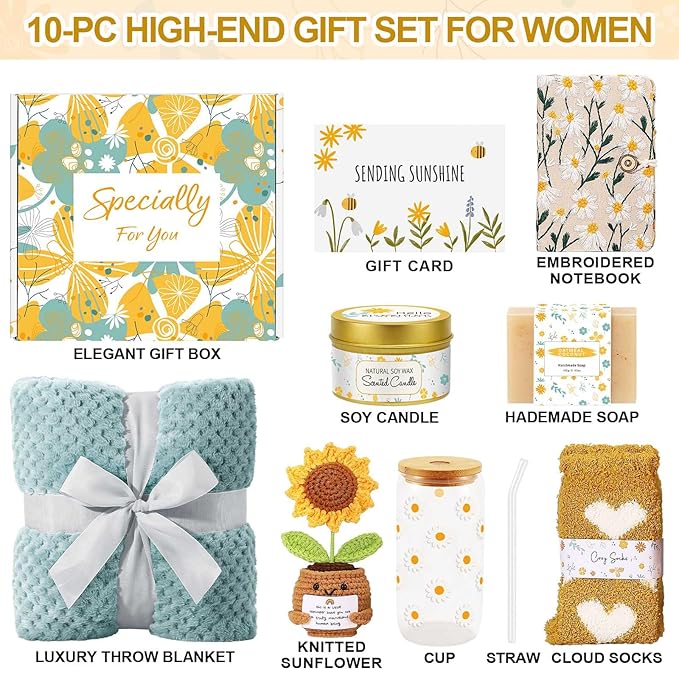 Valentines Day Gifts for Her, Sending Sunshine Self Care Package Spa Gift Baskets for Women, Mothers Day Birthday Gifts for Women Best Friends Mom Sister Wife Grandma Her - Dusty Blue - Bloomnest