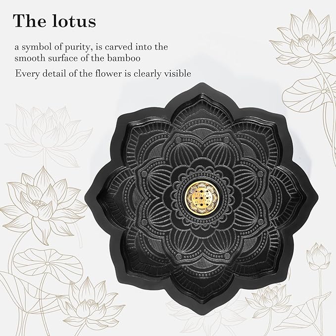 Lotus Crystal Tray, Wooden Incense Burner for Stick/Cone, Gemstone Display Holder, Organizer for Rocks, Essential Oil, and Jewelry - Bloomnest