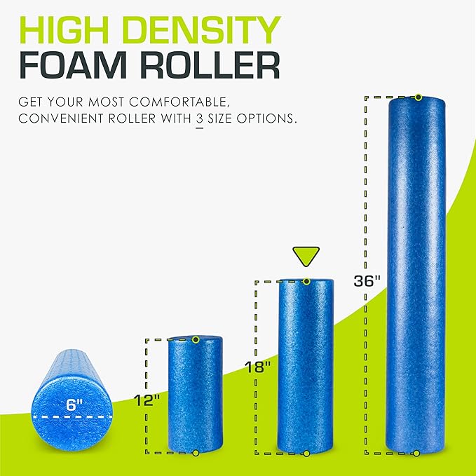 ProsourceFit High Density Foam Rollers 12 - inches Long, Firm Full Body Athletic Massage Tool for Back Stretching, Yoga, Pilates, Post Workout Muscle Recuperation, Black/Blue - Bloomnest