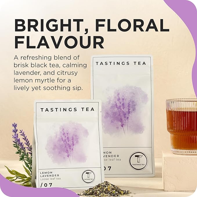 Tastings Tea Lemon Lavender Loose Leaf, 4.5 oz | Black Citrus Blend & Fruit Infusion | Medium Caffeine | Natural Antioxidants for Wellness | Small Batch & Sustainably Sourced | Resealable Pouch - Bloomnest