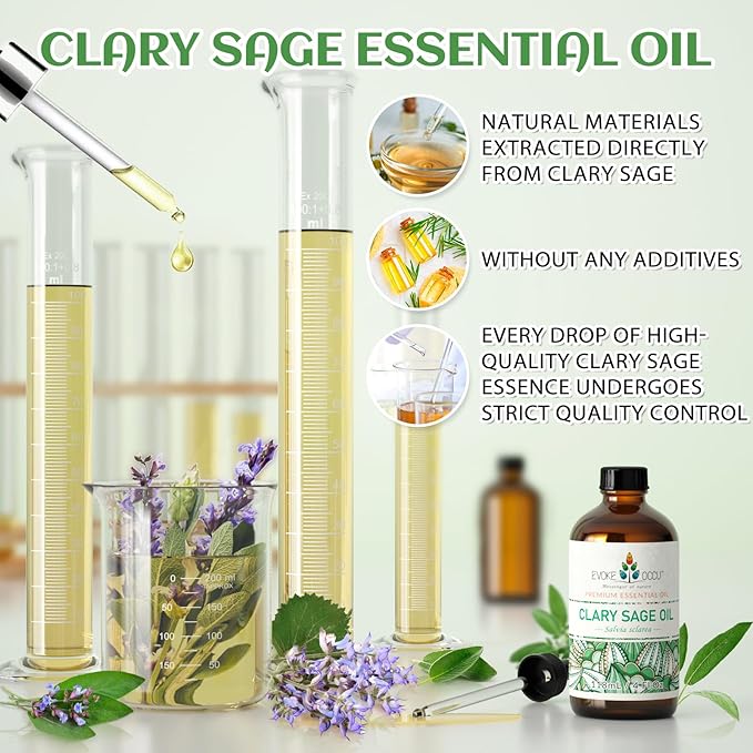 EVOKE OCCU Clary Sage Oil Essential Oil for Anxiety Relief, Moisturize Skin, Air Freshening, Add to Spray and Diffuser - 4 FL Oz - Bloomnest