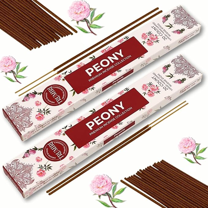 Peony Incense Sticks - Total 120 Insence-Sticks - 6 Packs of 20 Insense - Inciensos - Inscents - Natural Non Toxic Ingredients - Incents - Incence - Inscense - Insents TRUMIRI