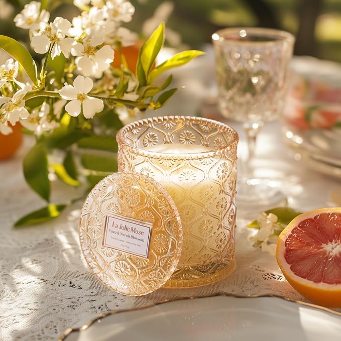 LA JOLIE MUSE Yuzu & Neroli Blossom Candle - Yuzu, Orange Blossom, Cedarwood | 6 oz Natural Soy Wax | 40 Hours Clean Burn | Citrus Scented Candle | Gift-Ready for Hosts & Gatherings - Bloomnest