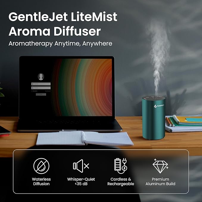 LiteMist Cold Air Essential Oil Diffuser – Waterless Nebulizing Aroma Diffuser, USB-C Cordless 2000mAh Battery, Aluminum Portable Scent Diffuser for Home Office Car, 0.7oz / 20ml - Bloomnest