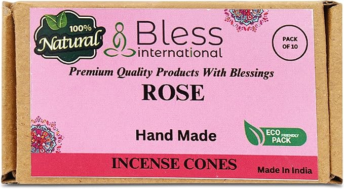 Bless International Rose 100%-Natural-Incense-Cones Handmade-Hand-Dipped Organic-Chemicals-Free for-Purification-Relaxation-Positivity-Yoga-Meditation The-Best-scents (10 Count)