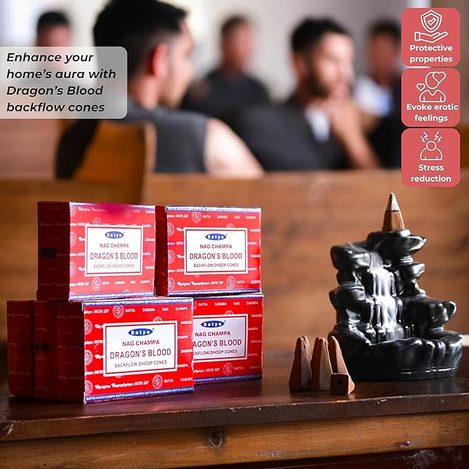 Dragon's Blood Backflow Incense Cones for Waterfall Aromatic Smoke Fountain Haze Falls and Mat Bundle - Pack of 6 TRUMIRI