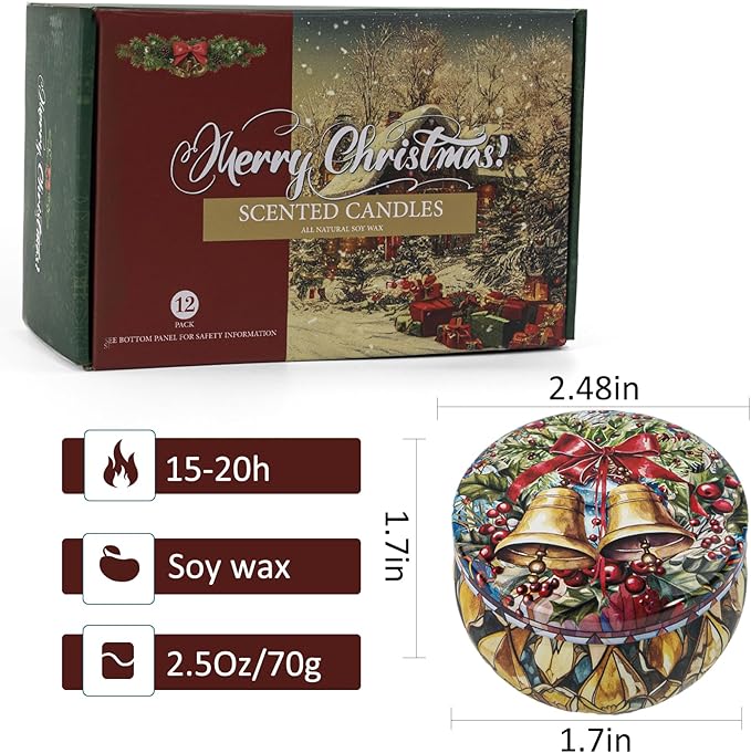 Christmas Candle Gifts Set,12 Pack Scented Candles for Women,300 Hour Long Lasting Natural Soy Wax Aromatherapy Candle, Christmas Gifts for Women - Bloomnest