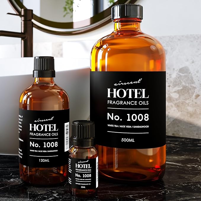 AirScent Hotel Diffuser Oil No. 1008 - White Tea, Aloe Vera & Sandalwood - Hotel Scent Dupe - Premium Fragrance Oil for Ultrasonic and Waterless Diffusers and Crafting - 30 mL, 1 fl oz Bottle Airscent