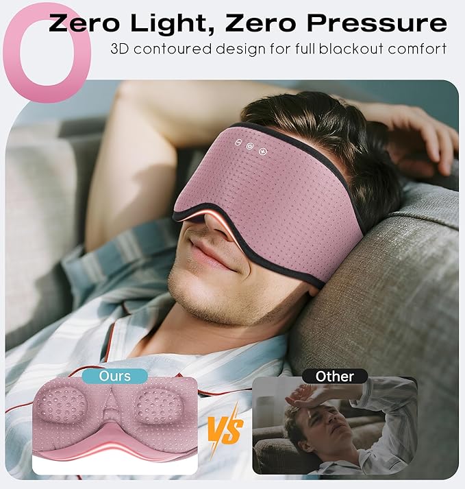 MUSICOZY Sleep Headphones with Bluetooth 5.4 Sleep Mask, Removable 3D Eye Cups for Zero Pressure Comfort, Wireless Bluetooth Eye Mask for Sleeping with Timer - Bloomnest