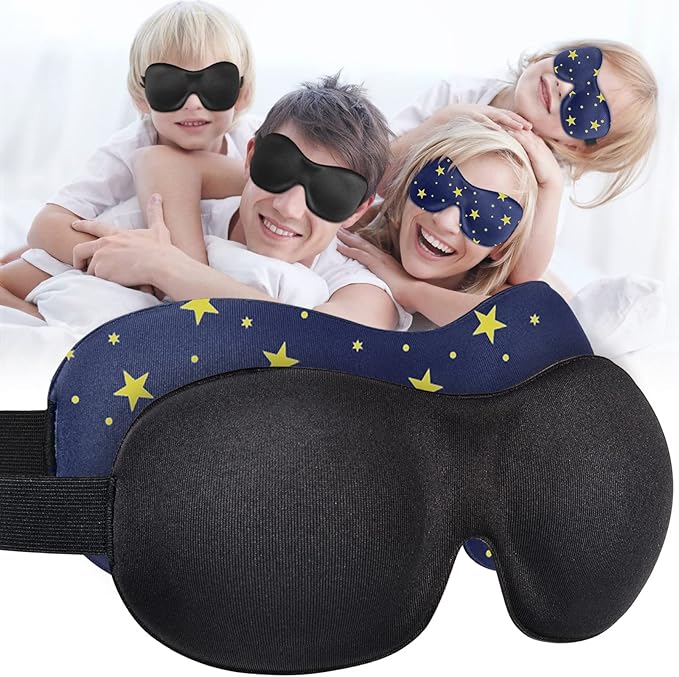 Cute Eye Mask Sleep Mask for Men Women Kids,2 Pack 3D Contoured Cup Sleeping Mask & Blindfold, Concave Molded Night Sleep Mask, Block Out Light (Stars &Black, 2 Count (Pack of 1)) - Bloomnest