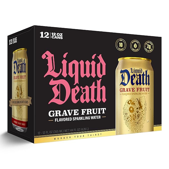 Liquid Death Soda-Flavored Sparkling Water - Grave Fruit (Grapefruit Flavor), Less Sugar*, Huge Flavor, No Caffeine, No Artificial Sweeteners, 12 Fl Oz (Pack of 12) - Bloomnest