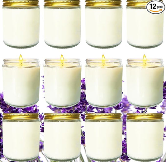 12 Pcs 8 Oz Bulk White Soy Candles,Lavender Scented Candles Set,Bulk Aromatherapy Candle,Great Stress Relieving Scented Candle for Girls as a Gift for Birthdays, Weddings and More! - Bloomnest